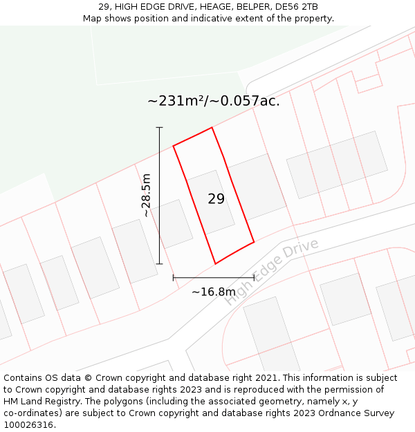 29, HIGH EDGE DRIVE, HEAGE, BELPER, DE56 2TB: Plot and title map