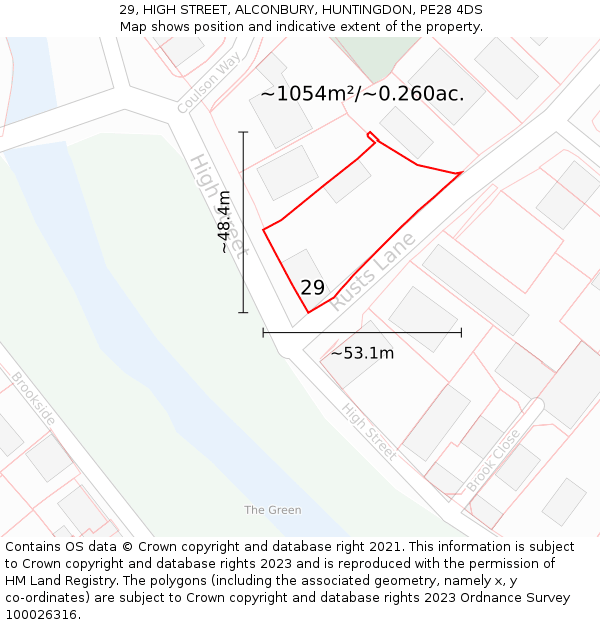 29, HIGH STREET, ALCONBURY, HUNTINGDON, PE28 4DS: Plot and title map