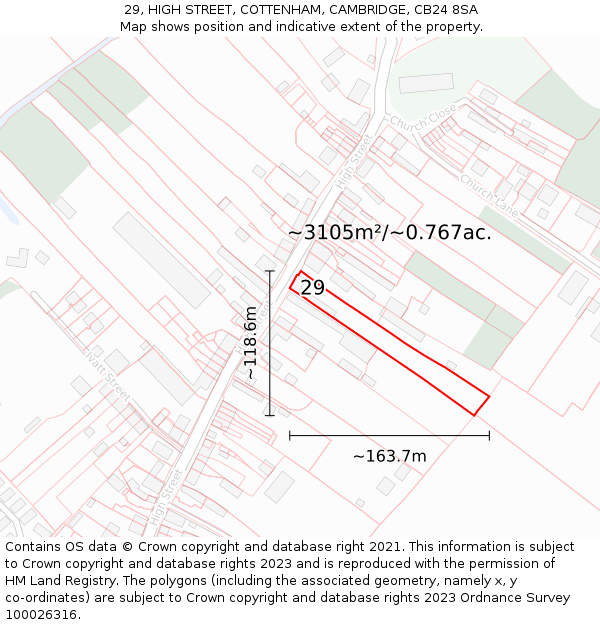 29, HIGH STREET, COTTENHAM, CAMBRIDGE, CB24 8SA: Plot and title map