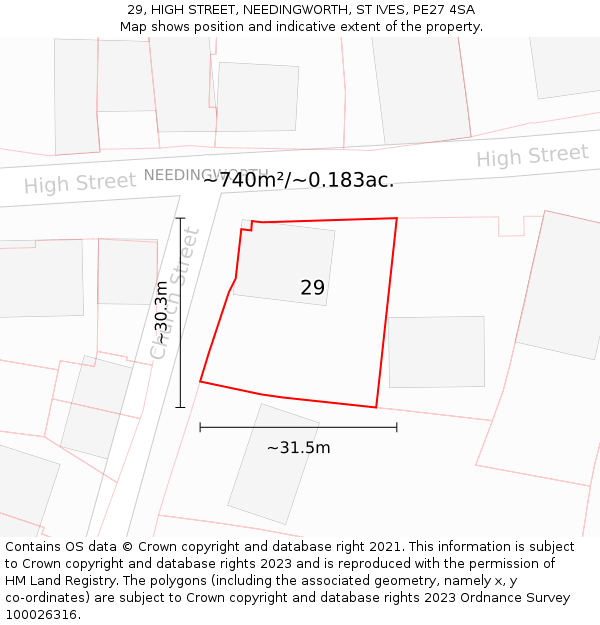 29, HIGH STREET, NEEDINGWORTH, ST IVES, PE27 4SA: Plot and title map