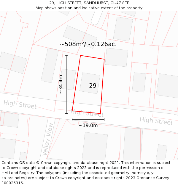 29, HIGH STREET, SANDHURST, GU47 8EB: Plot and title map