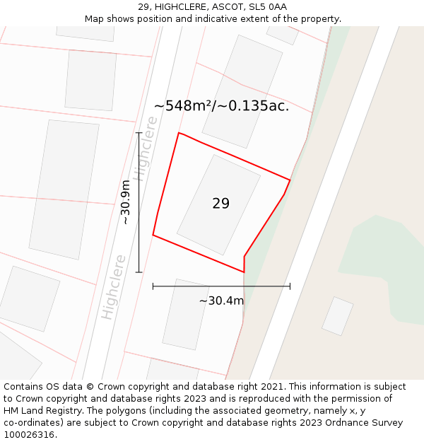29, HIGHCLERE, ASCOT, SL5 0AA: Plot and title map