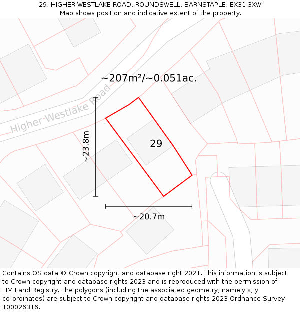 29, HIGHER WESTLAKE ROAD, ROUNDSWELL, BARNSTAPLE, EX31 3XW: Plot and title map