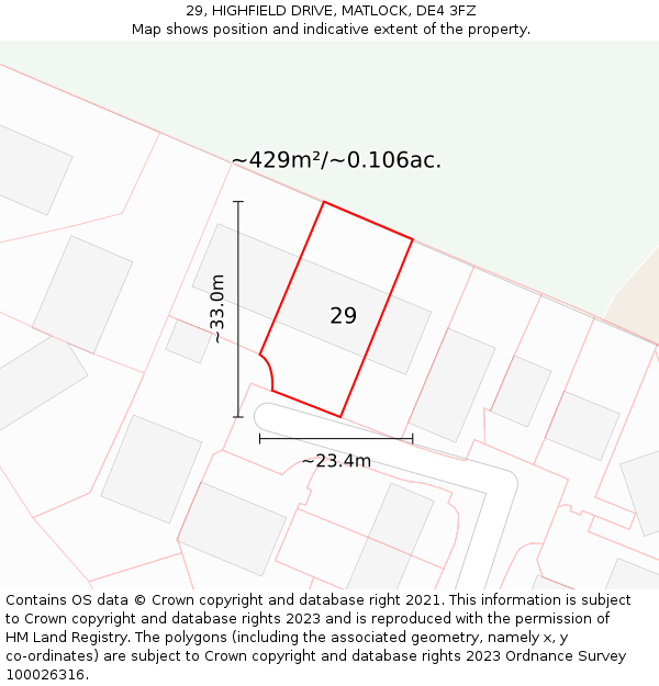 29, HIGHFIELD DRIVE, MATLOCK, DE4 3FZ: Plot and title map