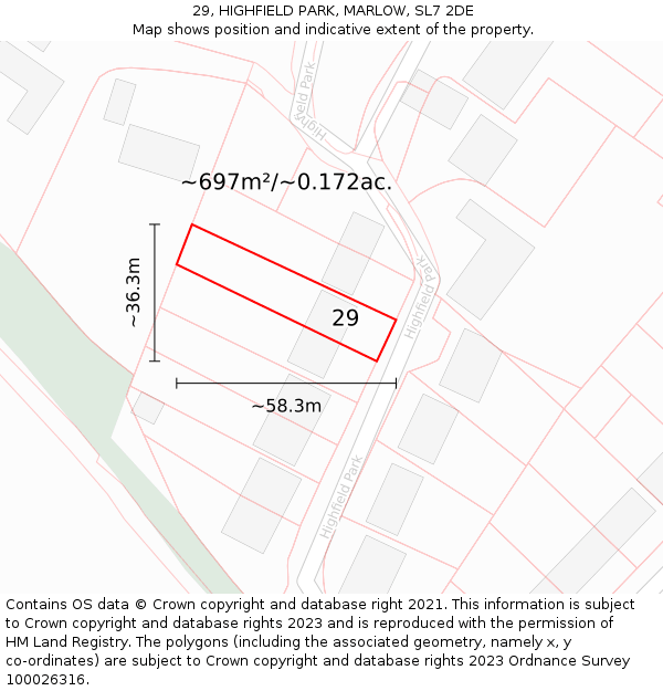 29, HIGHFIELD PARK, MARLOW, SL7 2DE: Plot and title map