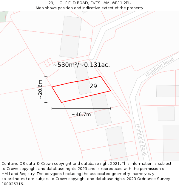 29, HIGHFIELD ROAD, EVESHAM, WR11 2PU: Plot and title map