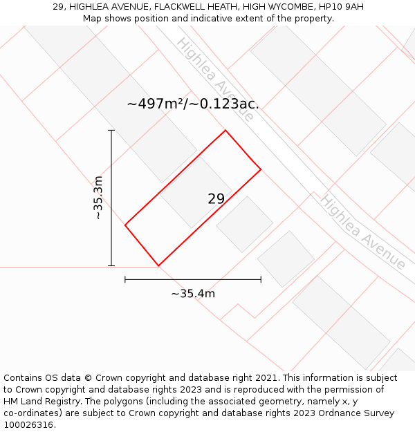 29, HIGHLEA AVENUE, FLACKWELL HEATH, HIGH WYCOMBE, HP10 9AH: Plot and title map