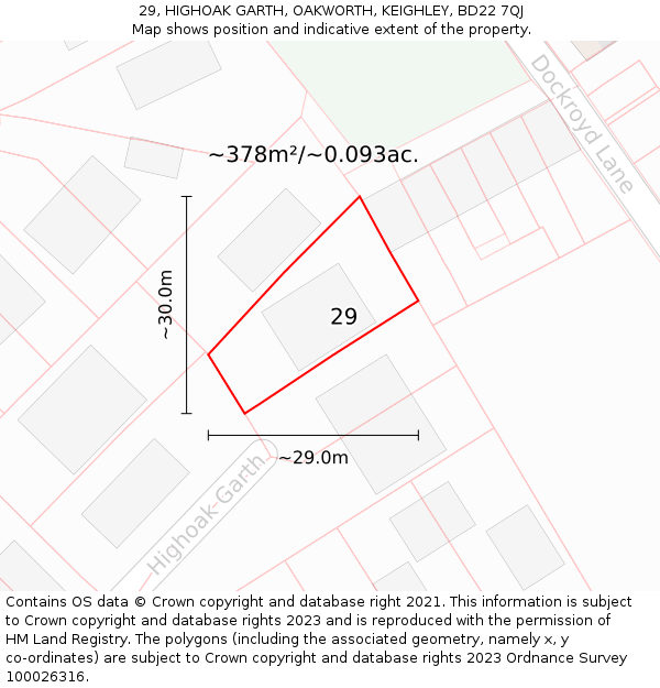 29, HIGHOAK GARTH, OAKWORTH, KEIGHLEY, BD22 7QJ: Plot and title map