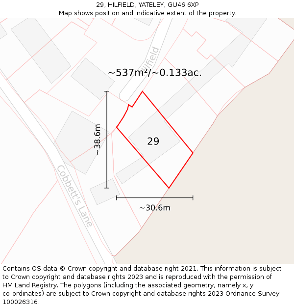 29, HILFIELD, YATELEY, GU46 6XP: Plot and title map