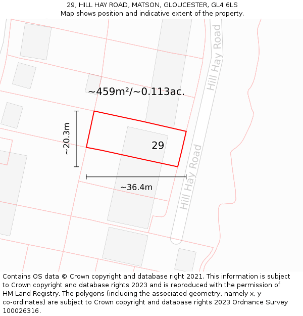 29, HILL HAY ROAD, MATSON, GLOUCESTER, GL4 6LS: Plot and title map