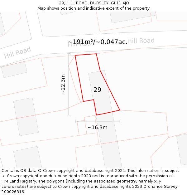 29, HILL ROAD, DURSLEY, GL11 4JQ: Plot and title map