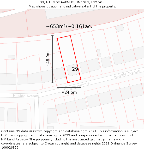 29, HILLSIDE AVENUE, LINCOLN, LN2 5PU: Plot and title map