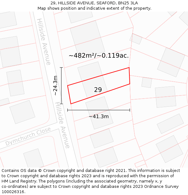 29, HILLSIDE AVENUE, SEAFORD, BN25 3LA: Plot and title map