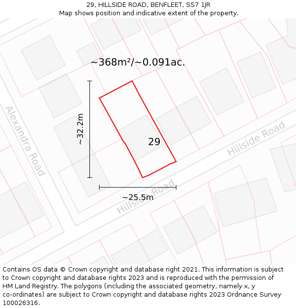 29, HILLSIDE ROAD, BENFLEET, SS7 1JR: Plot and title map