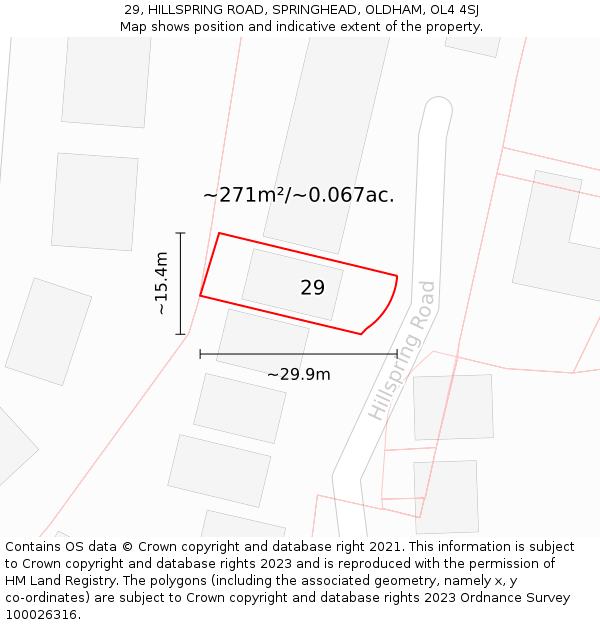 29, HILLSPRING ROAD, SPRINGHEAD, OLDHAM, OL4 4SJ: Plot and title map
