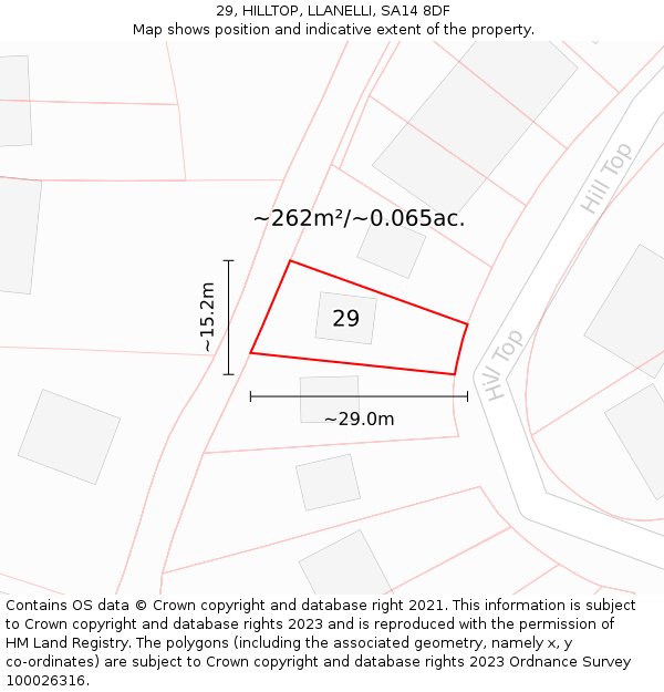 29, HILLTOP, LLANELLI, SA14 8DF: Plot and title map