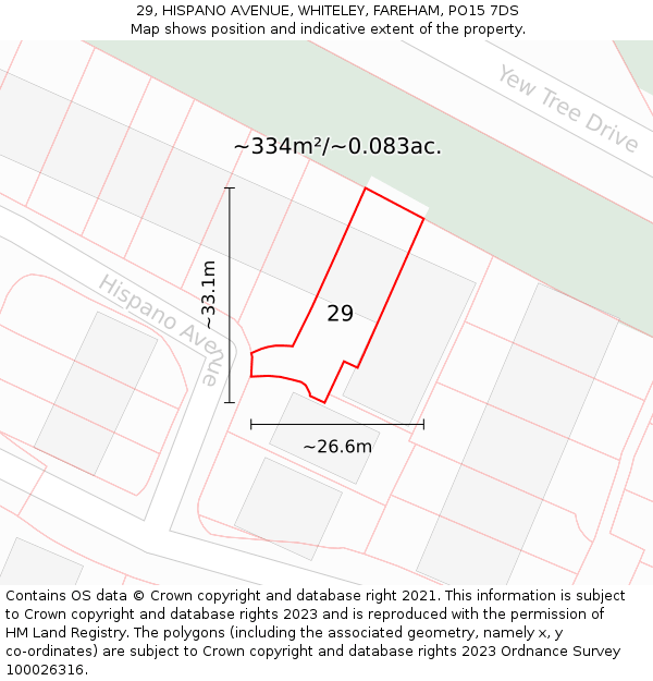 29, HISPANO AVENUE, WHITELEY, FAREHAM, PO15 7DS: Plot and title map
