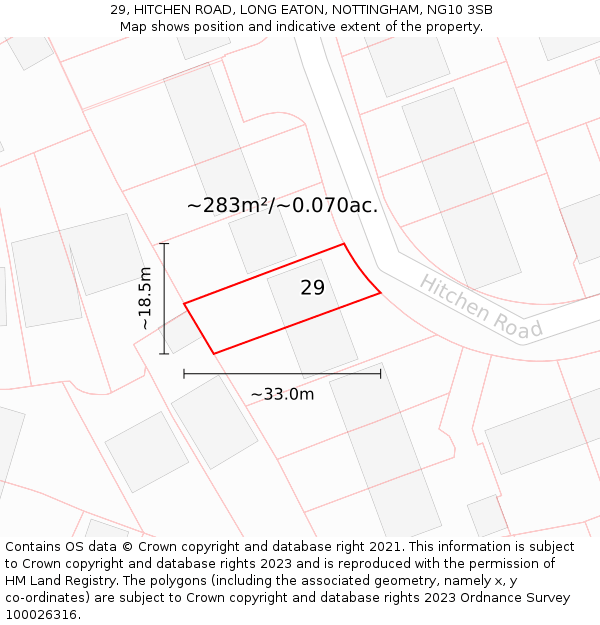 29, HITCHEN ROAD, LONG EATON, NOTTINGHAM, NG10 3SB: Plot and title map