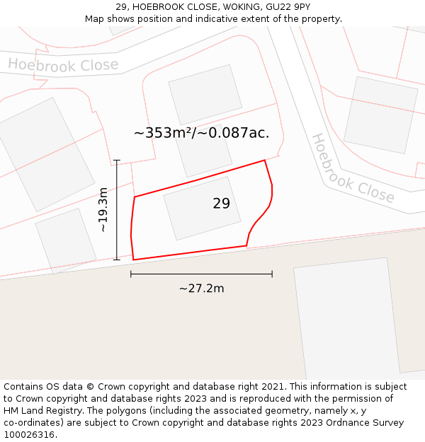 29, HOEBROOK CLOSE, WOKING, GU22 9PY: Plot and title map