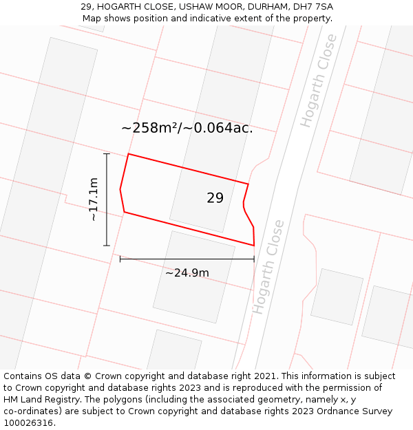 29, HOGARTH CLOSE, USHAW MOOR, DURHAM, DH7 7SA: Plot and title map