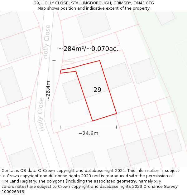 29, HOLLY CLOSE, STALLINGBOROUGH, GRIMSBY, DN41 8TG: Plot and title map