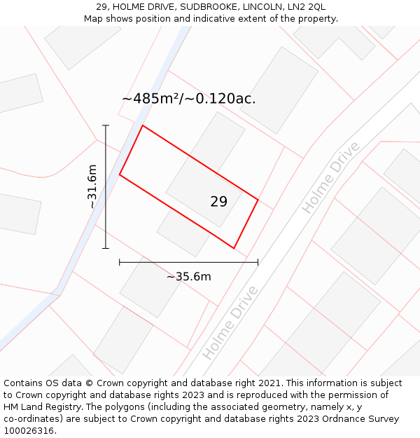 29, HOLME DRIVE, SUDBROOKE, LINCOLN, LN2 2QL: Plot and title map
