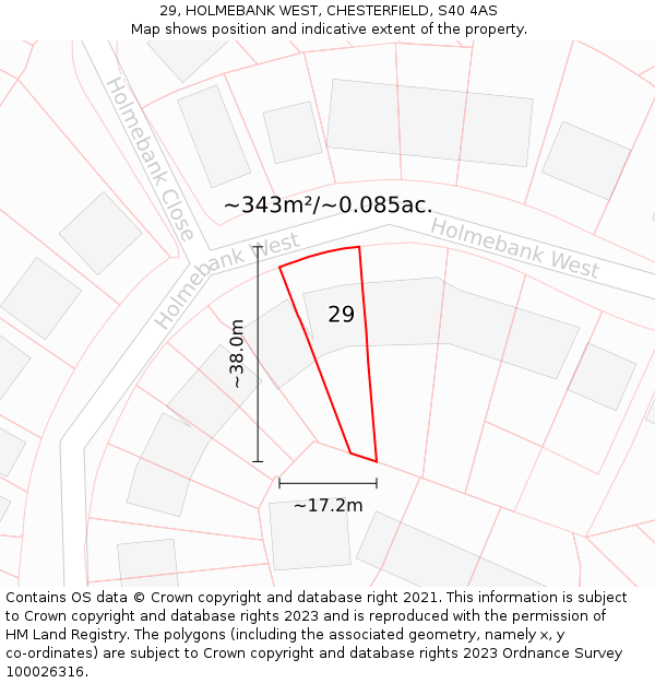 29, HOLMEBANK WEST, CHESTERFIELD, S40 4AS: Plot and title map