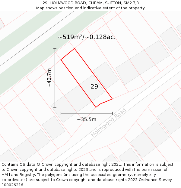 29, HOLMWOOD ROAD, CHEAM, SUTTON, SM2 7JR: Plot and title map