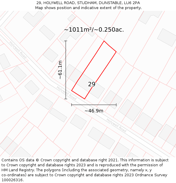 29, HOLYWELL ROAD, STUDHAM, DUNSTABLE, LU6 2PA: Plot and title map
