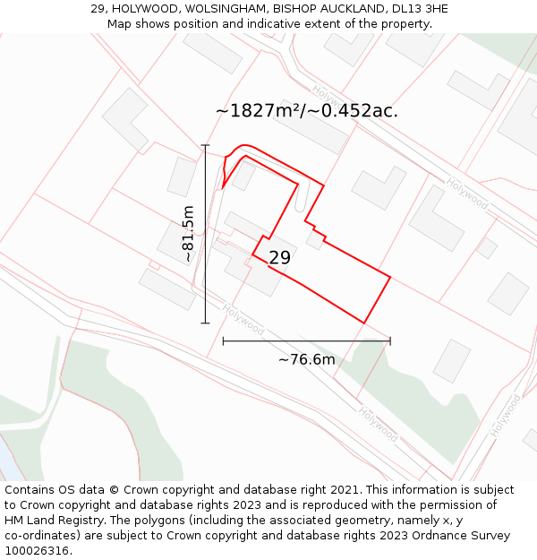 29, HOLYWOOD, WOLSINGHAM, BISHOP AUCKLAND, DL13 3HE: Plot and title map