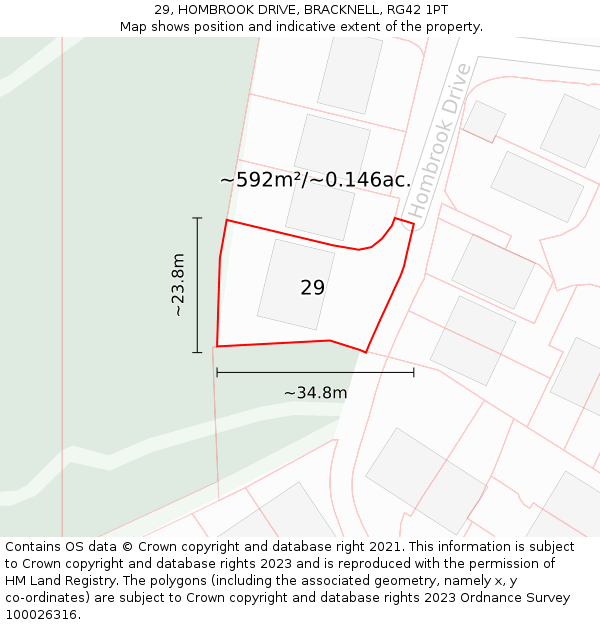 29, HOMBROOK DRIVE, BRACKNELL, RG42 1PT: Plot and title map