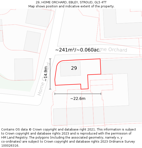 29, HOME ORCHARD, EBLEY, STROUD, GL5 4TT: Plot and title map