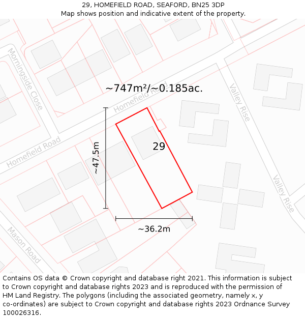 29, HOMEFIELD ROAD, SEAFORD, BN25 3DP: Plot and title map