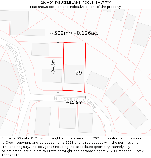 29, HONEYSUCKLE LANE, POOLE, BH17 7YY: Plot and title map
