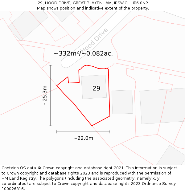 29, HOOD DRIVE, GREAT BLAKENHAM, IPSWICH, IP6 0NP: Plot and title map