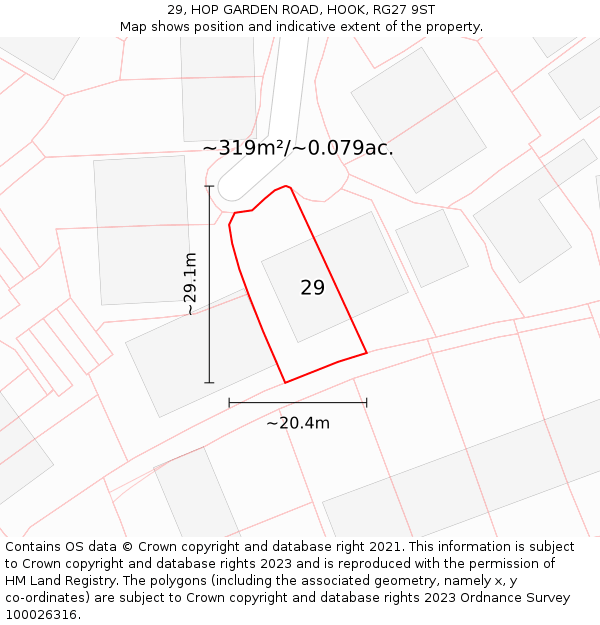 29, HOP GARDEN ROAD, HOOK, RG27 9ST: Plot and title map