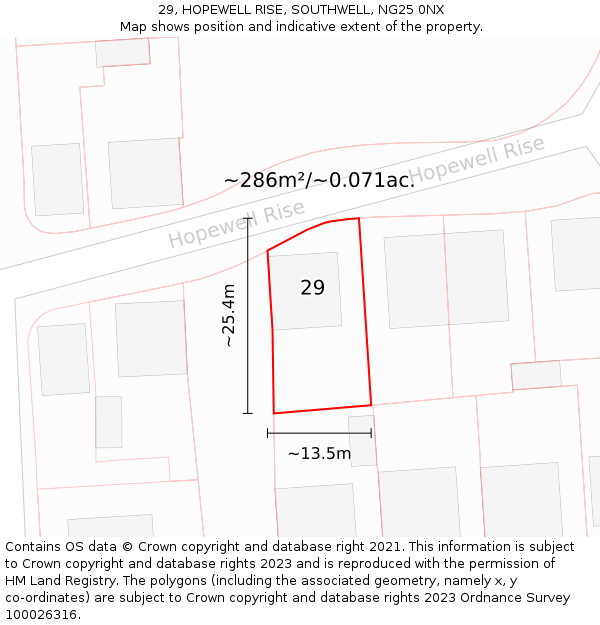 29, HOPEWELL RISE, SOUTHWELL, NG25 0NX: Plot and title map