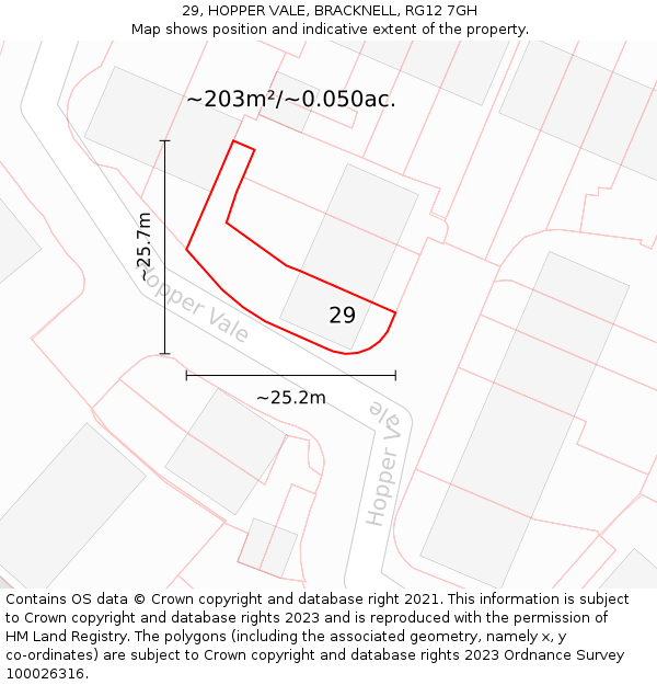 29, HOPPER VALE, BRACKNELL, RG12 7GH: Plot and title map
