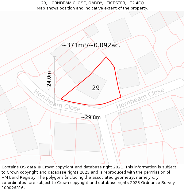 29, HORNBEAM CLOSE, OADBY, LEICESTER, LE2 4EQ: Plot and title map