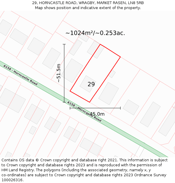 29, HORNCASTLE ROAD, WRAGBY, MARKET RASEN, LN8 5RB: Plot and title map