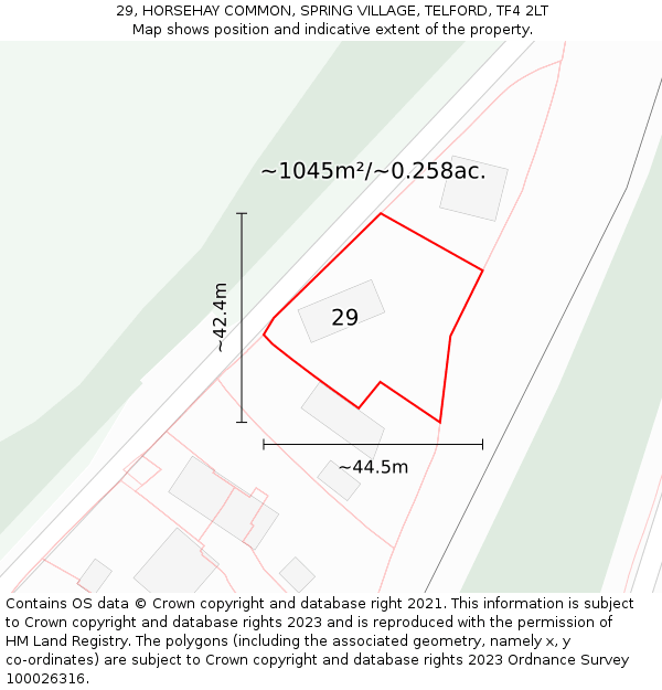 29, HORSEHAY COMMON, SPRING VILLAGE, TELFORD, TF4 2LT: Plot and title map