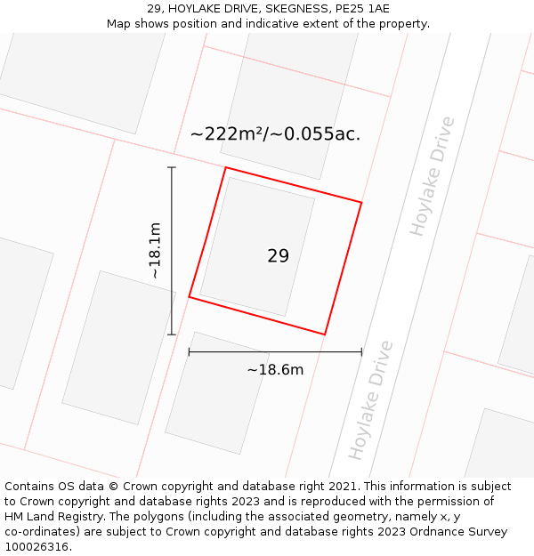 29, HOYLAKE DRIVE, SKEGNESS, PE25 1AE: Plot and title map