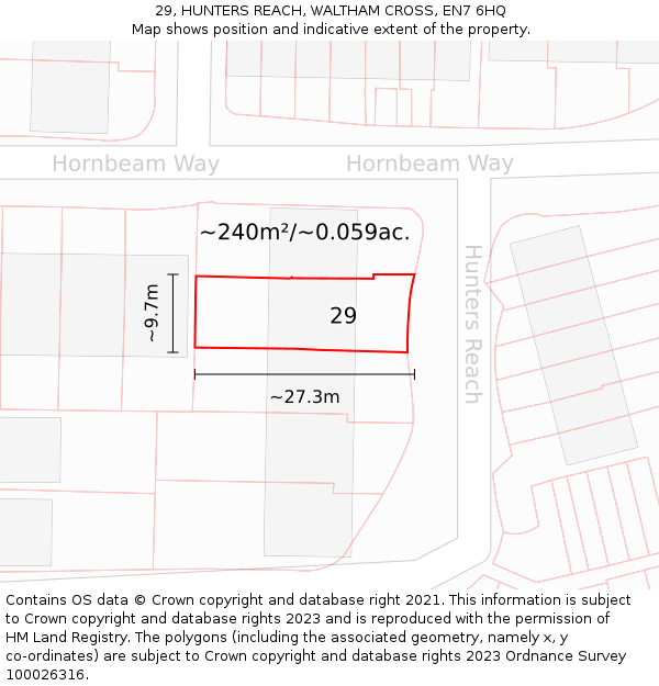 29, HUNTERS REACH, WALTHAM CROSS, EN7 6HQ: Plot and title map