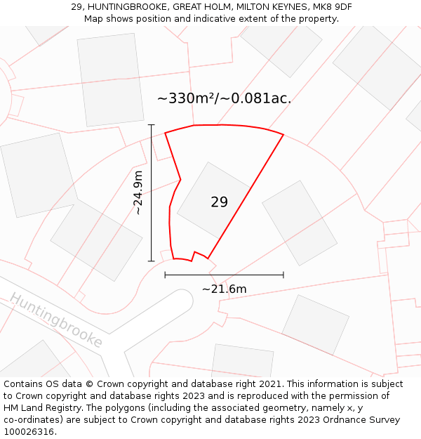 29, HUNTINGBROOKE, GREAT HOLM, MILTON KEYNES, MK8 9DF: Plot and title map
