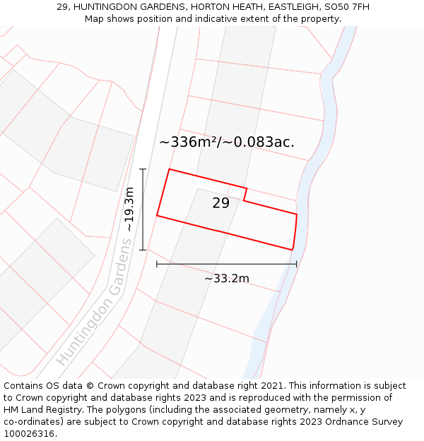 29, HUNTINGDON GARDENS, HORTON HEATH, EASTLEIGH, SO50 7FH: Plot and title map