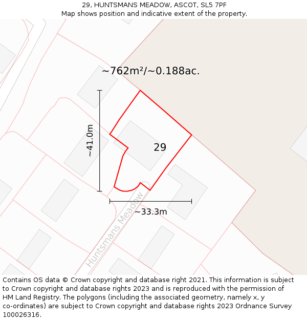 29, HUNTSMANS MEADOW, ASCOT, SL5 7PF: Plot and title map