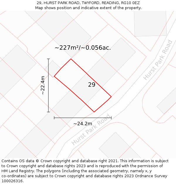29, HURST PARK ROAD, TWYFORD, READING, RG10 0EZ: Plot and title map