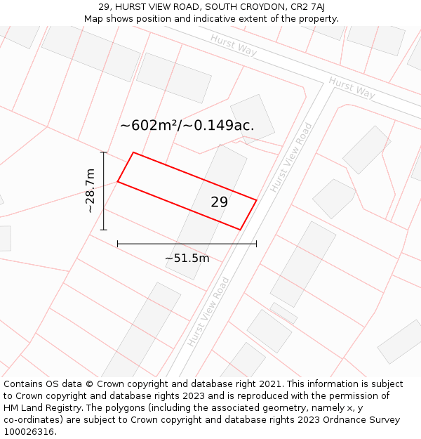 29, HURST VIEW ROAD, SOUTH CROYDON, CR2 7AJ: Plot and title map