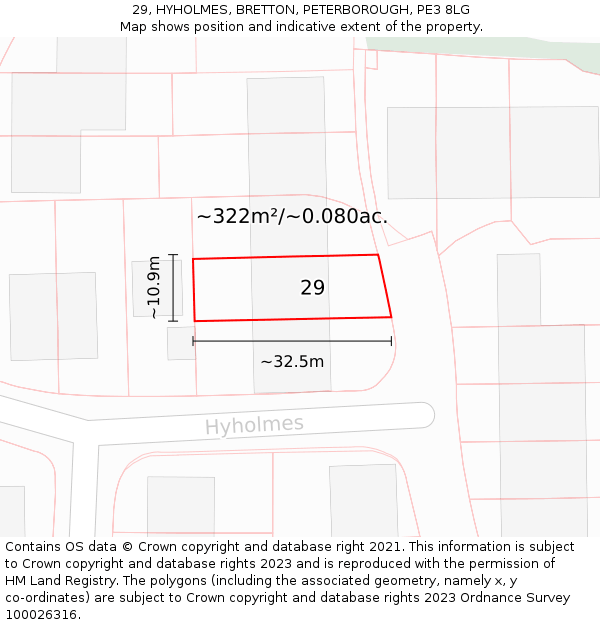 29, HYHOLMES, BRETTON, PETERBOROUGH, PE3 8LG: Plot and title map