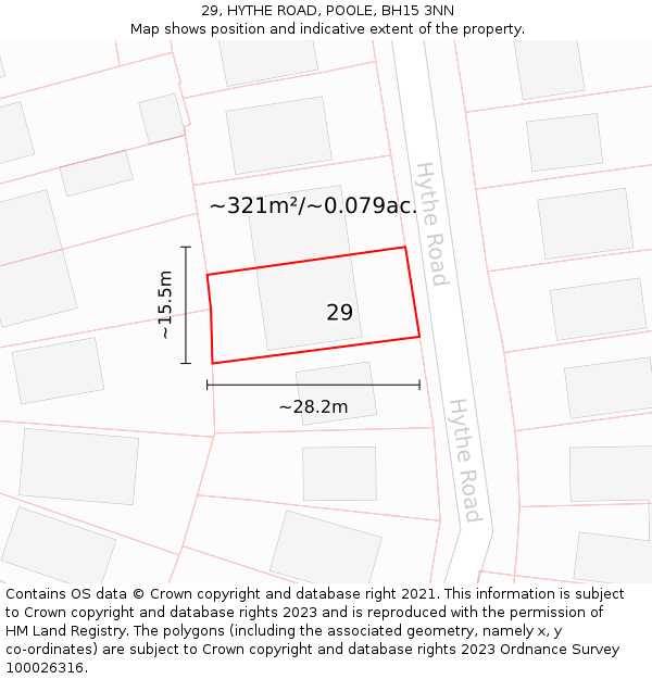 29, HYTHE ROAD, POOLE, BH15 3NN: Plot and title map